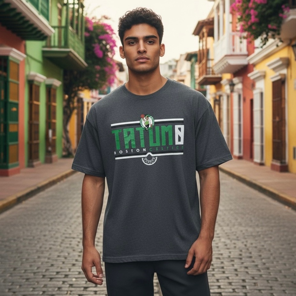 🤑 5/$25 NBA Boston Celtics Dark Gray T-Shirt with Green Accents Tatum #0